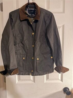 J. Crew Brown Waxed Cotton Jacket with Corduroy Collar English Country Utility S
